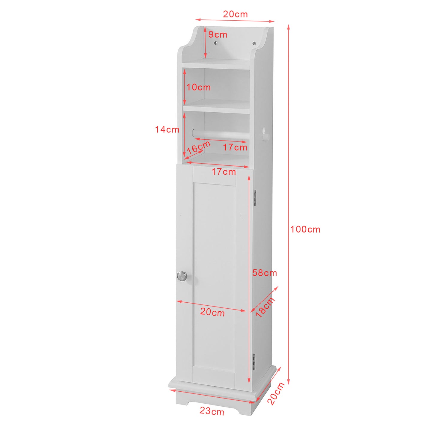 SoBuy Freestanding Toilet Roll Holder with Storage, Toilet Paper Dispenser, Bathroom Cabinet, White, 20x100x18 cm