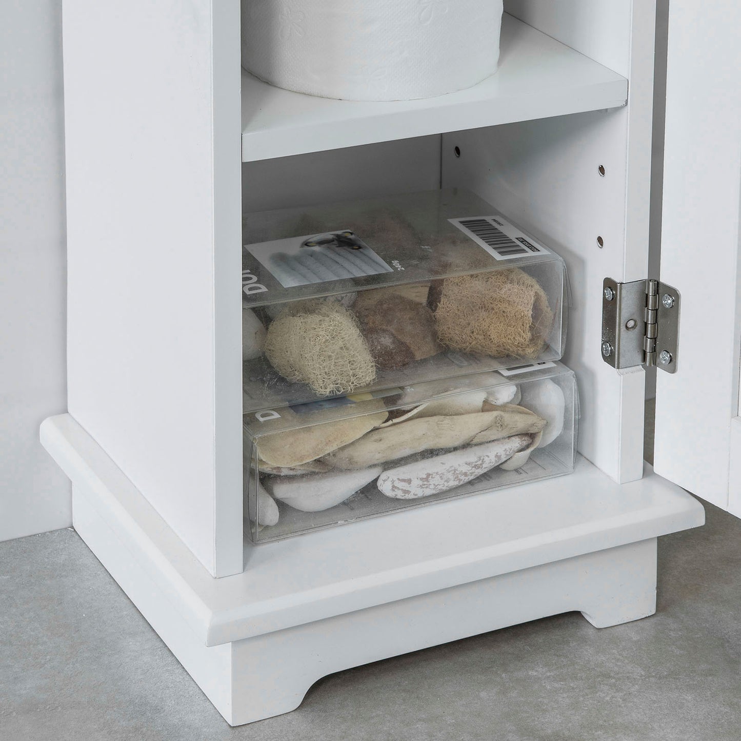 SoBuy Freestanding Toilet Roll Holder with Storage, Toilet Paper Dispenser, Bathroom Cabinet, White, 20x100x18 cm