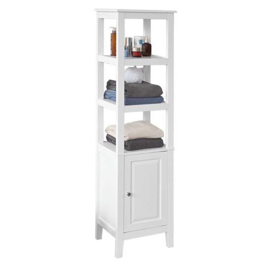 SoBuy White Floor Standing Tall Bathroom Storage Cabinet with 3 Shelves and 1Door,Linen Tower Bath Cabinet, Cabinet with Shelf