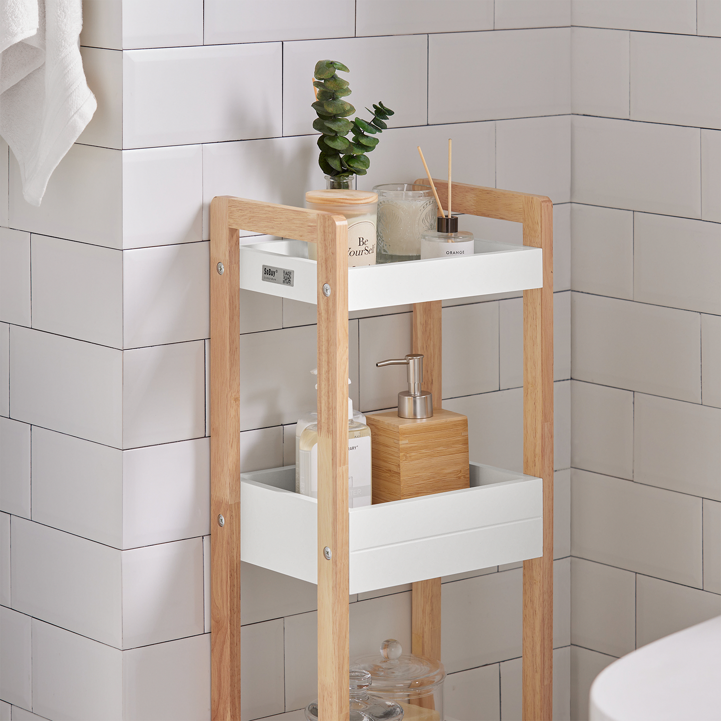 SoBuy FRG226-WN 3-Tier Bathroom Shelf, White Storage Shelf, Organizer Shelving Unit