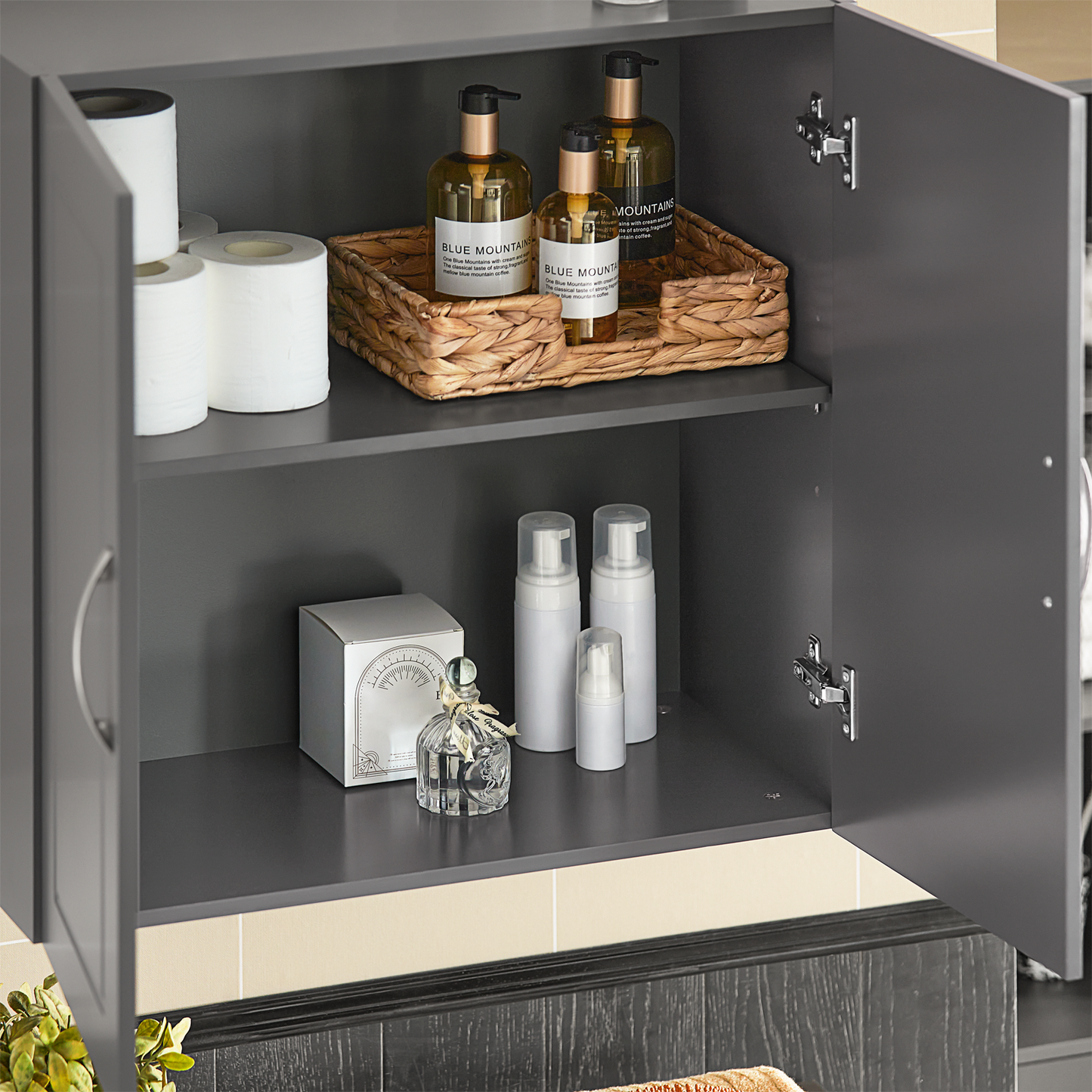 SoBuy Wall Storage Cabinet Unit with Double Doors,Kitchen Bathroom Wall Cabinet,Garage or Laundry Room Grey