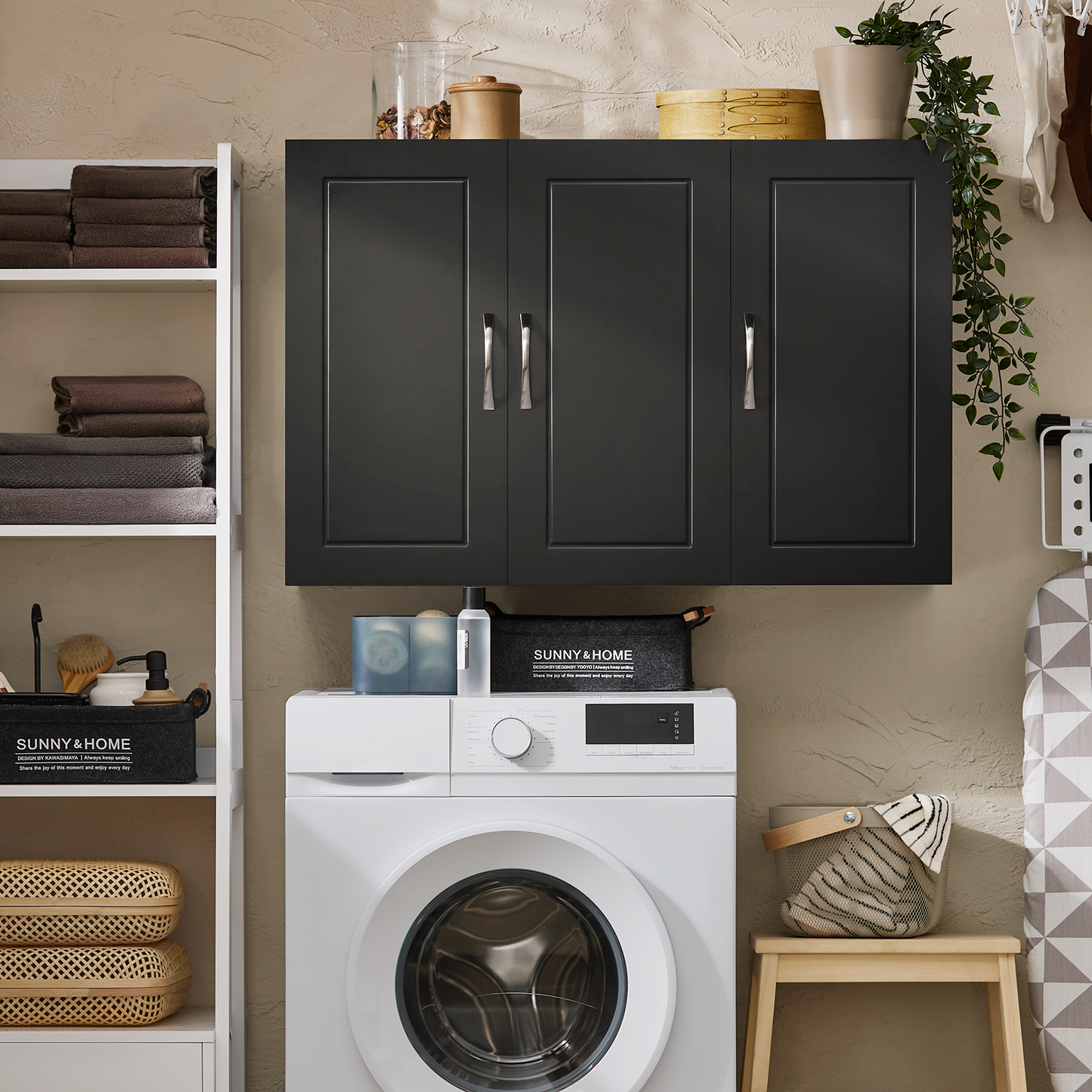 SoBuy Black 3 Doors Home Kitchen Bathroom Wall Cabinet Wall Storage Cabinet Unit