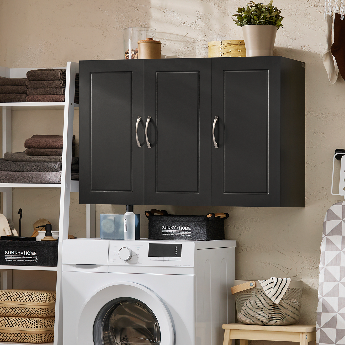 SoBuy Black 3 Doors Home Kitchen Bathroom Wall Cabinet Wall Storage Cabinet Unit