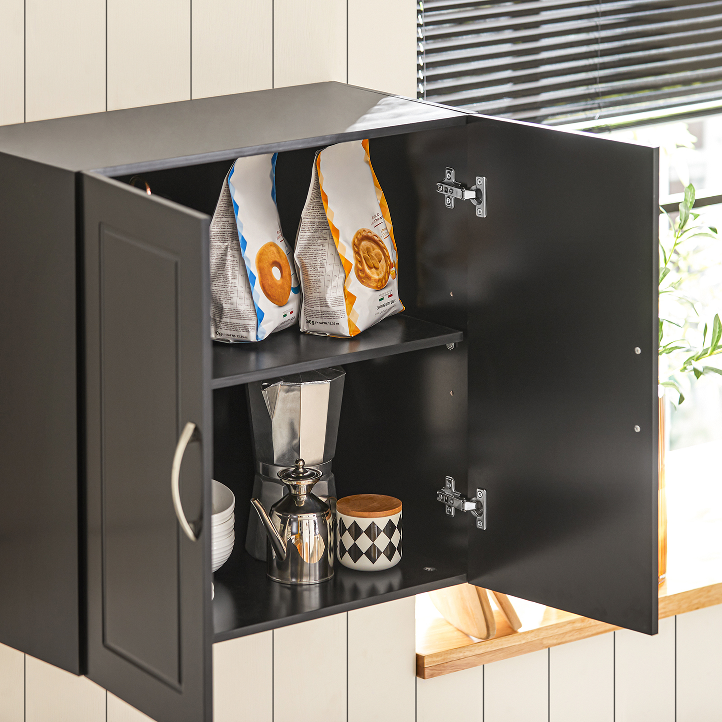 SoBuy FRG231-SCH,Wall Storage Cabinet Unit with Double Doors,Kitchen Bathroom Wall Cabinet,Garage or Laundry Room Black