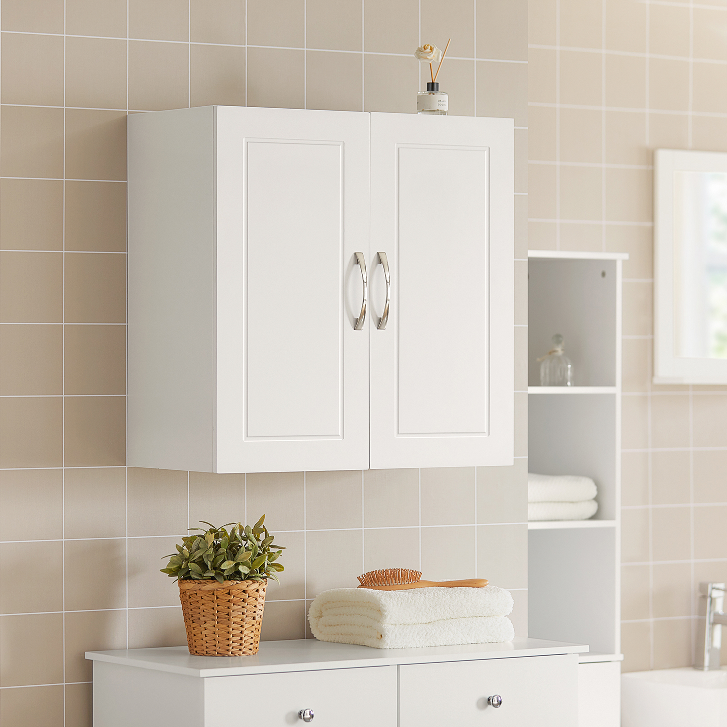 SoBuy FRG231-W White Wall Cabinet, Bathroom Cabinet, Kitchen Cabinet, Storage Cabinet, Laundry Room Cabinet