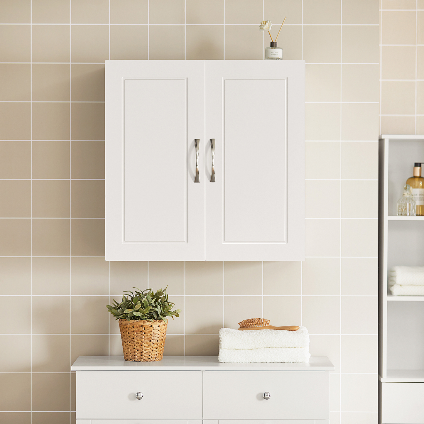 SoBuy FRG231-W White Wall Cabinet, Bathroom Cabinet, Kitchen Cabinet, Storage Cabinet, Laundry Room Cabinet