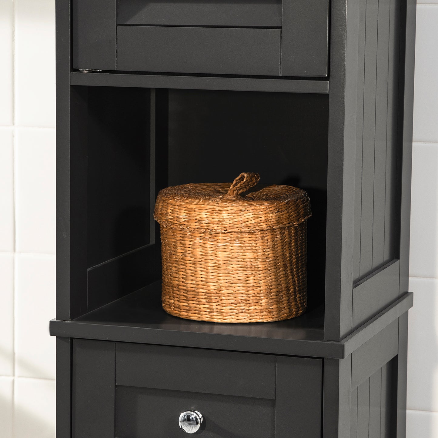 SoBuy FRG236-DG Tall Bathroom Cabinet with Shelf and Drawer, Tall Cupboard, Dark Grey Tall Cabinet