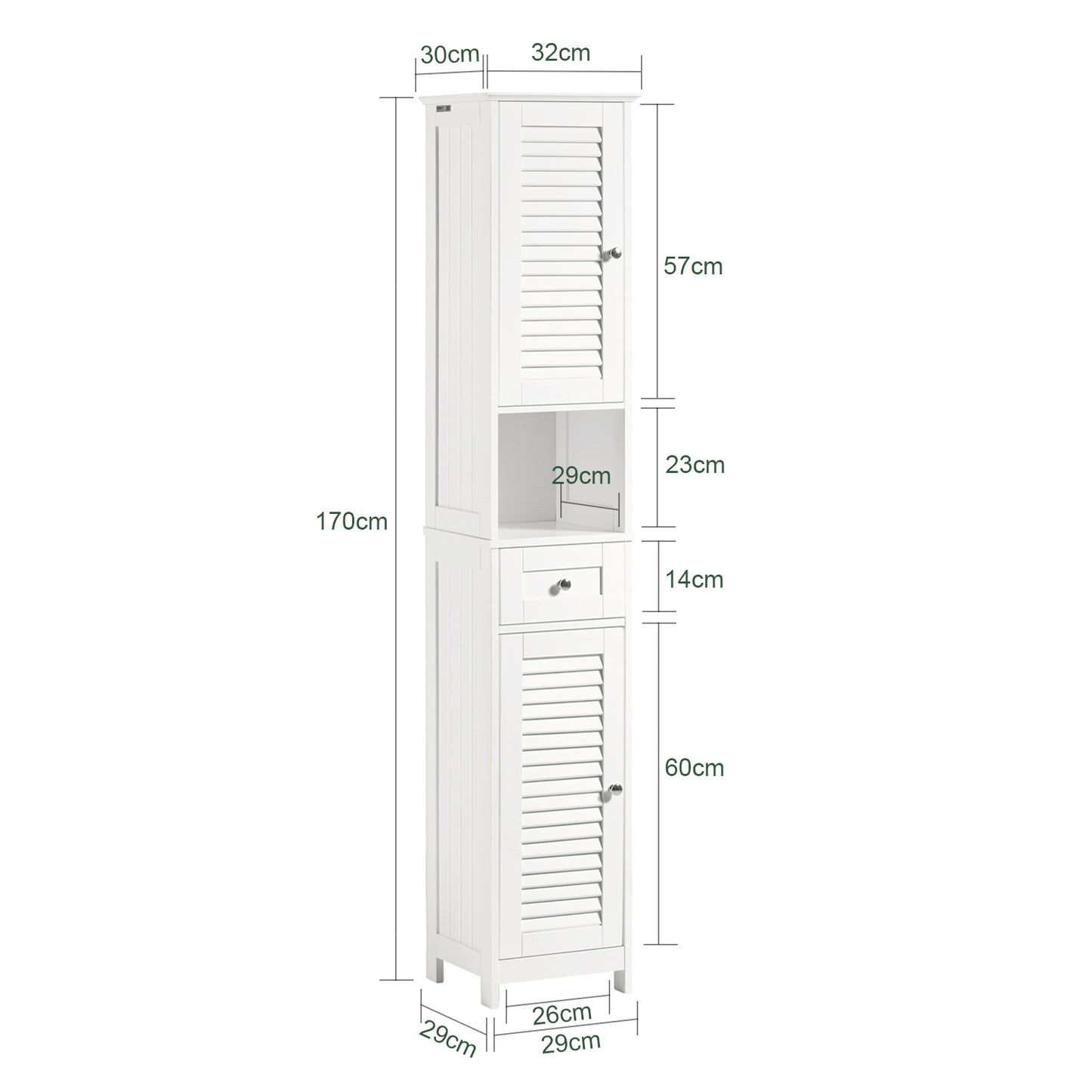 SoBuy FRG236-W Tall Cabinet, Freestanding Cabinet, Bathroom Cabinet, 170x32x30 cm, White