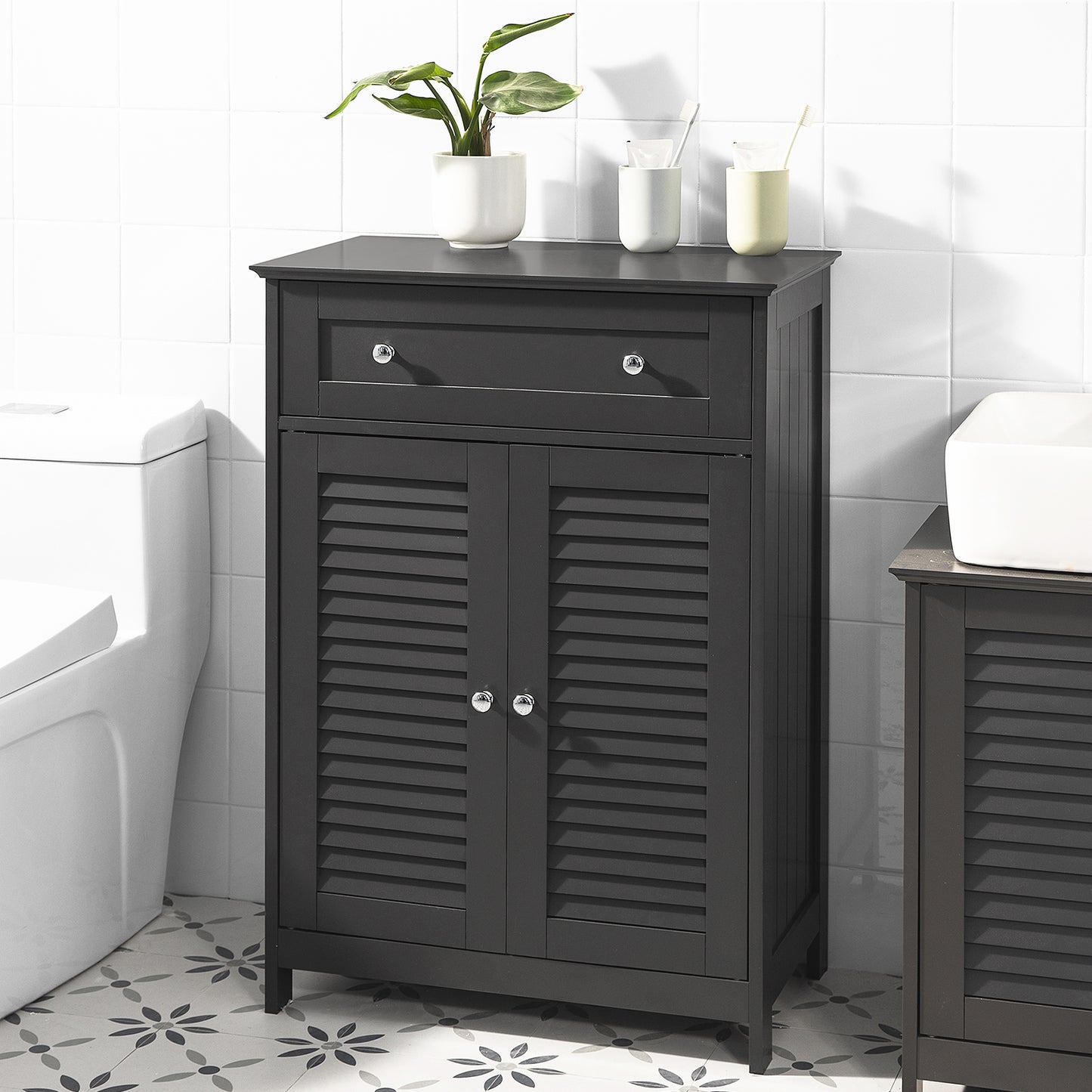SoBuy FRG238-DG Freestanding Storage Cabinet with Drawer, 60x87x35 cm