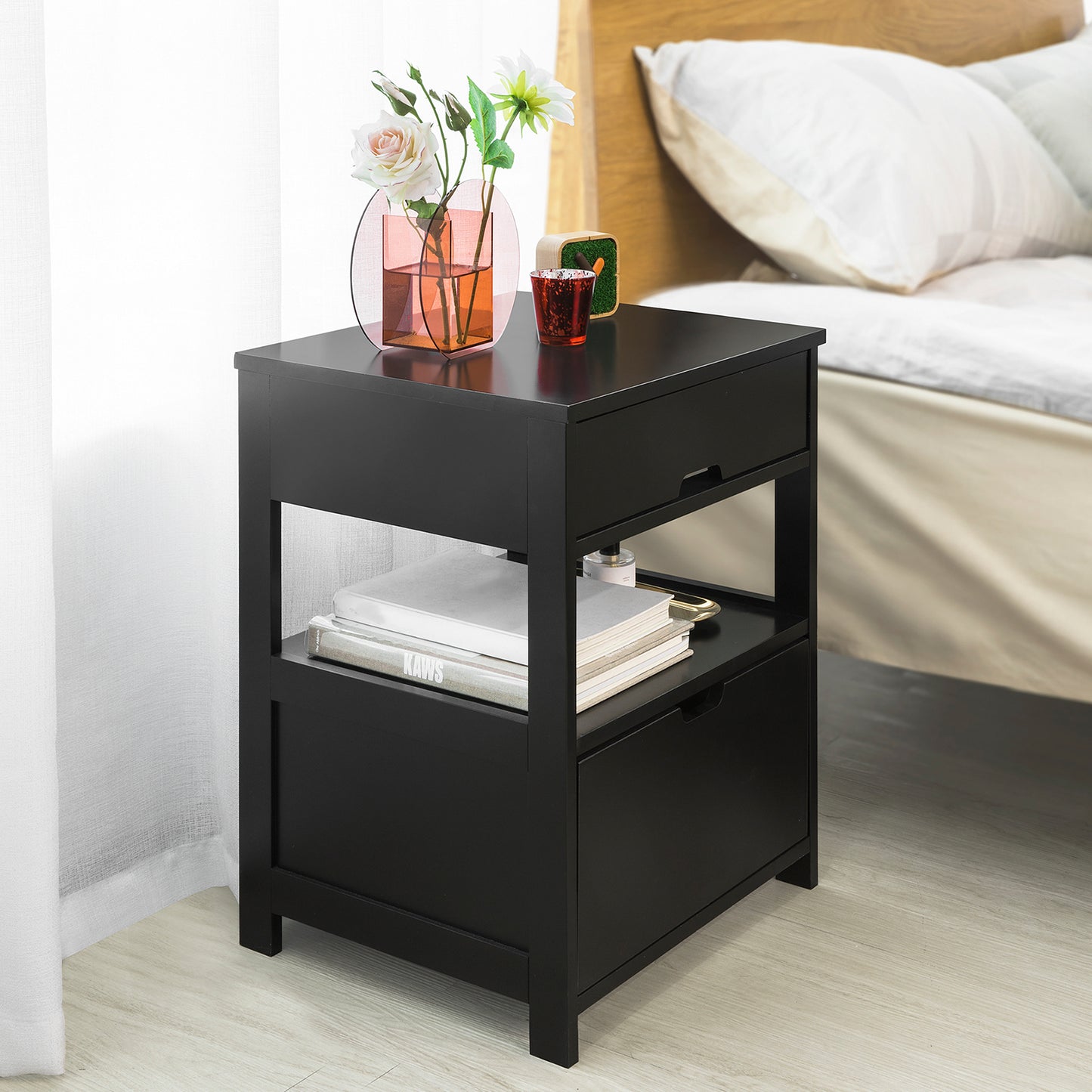 SoBuy FRG258-SCH Bedside Table with 2 Drawers, Side Table, Night Stand, Lamp Table, End Table, Black