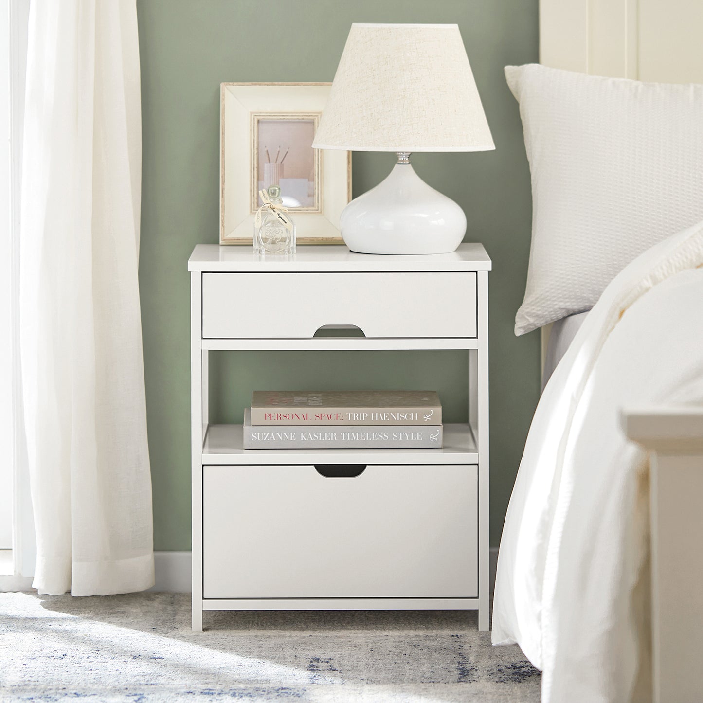 SoBuy FRG258-W Bedside Table with 2 Drawers, Side Table, Lamp Table, Night Stand, End Table, White