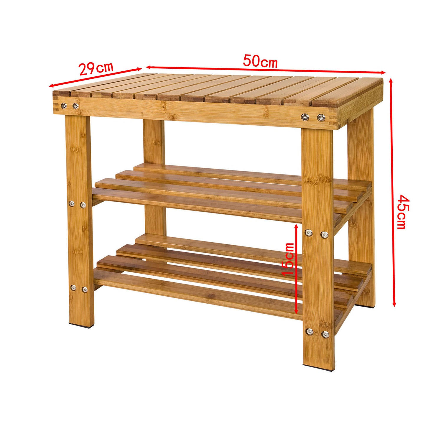 SoBuy FSR02-K-N Bamboo Shoe Bench, Shoe Rack, Storage Bench with Shelves, 50cmx29cmx45cm