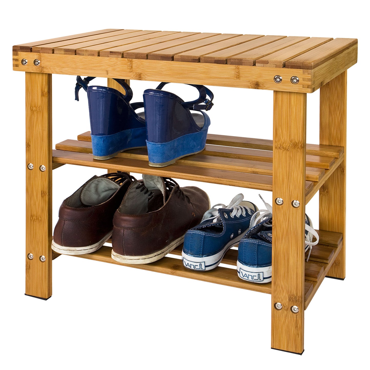 SoBuy FSR02-K-N Bamboo Shoe Bench, Shoe Rack, Storage Bench with Shelves, 50cmx29cmx45cm