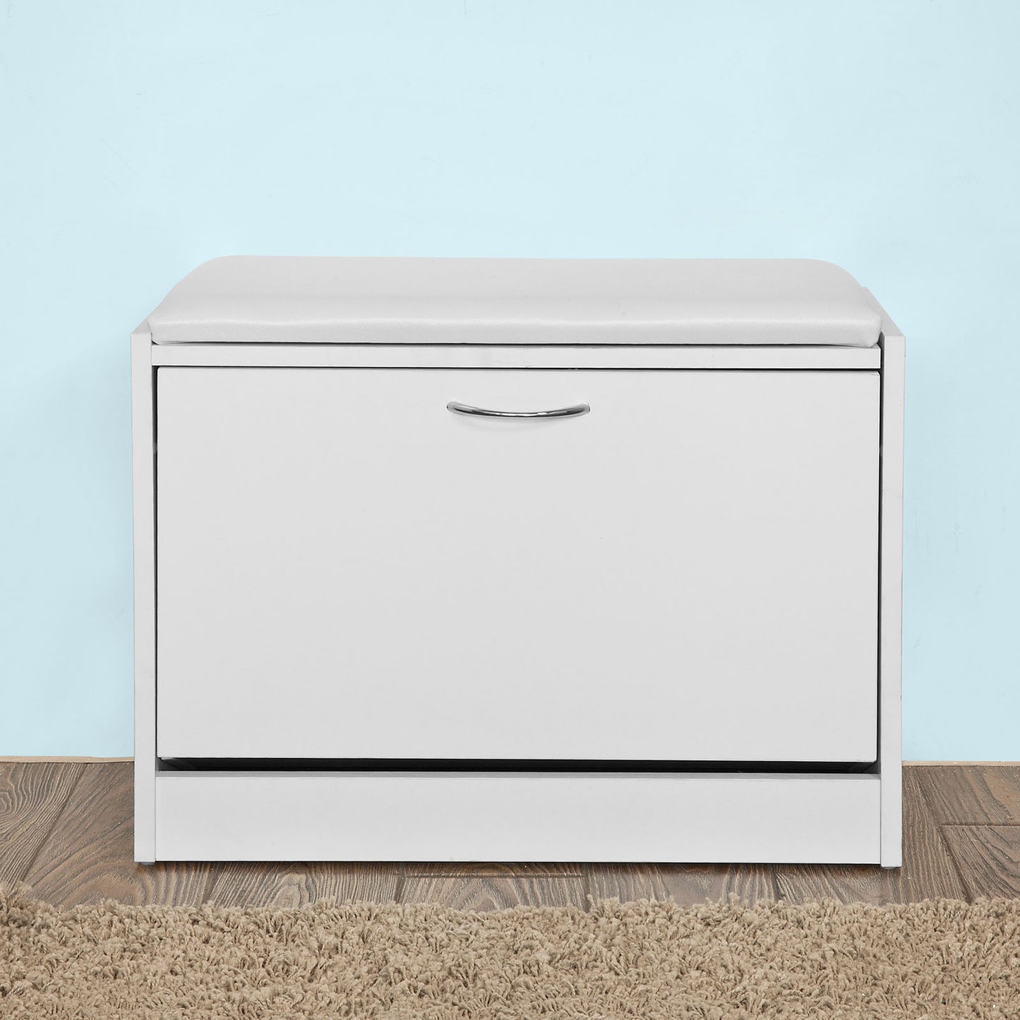 SoBuy White Shoe Storage Bench With Flip-Drawer, Shoe Cabinet With Seat Cushion