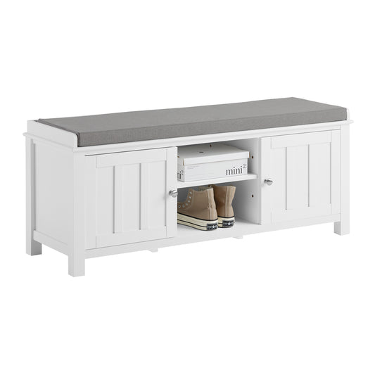 SoBuy FSR35-W,White Storage Bench,Shoe Cabinet Shoe Bench with 2 Doors & Removable Seat Cushion