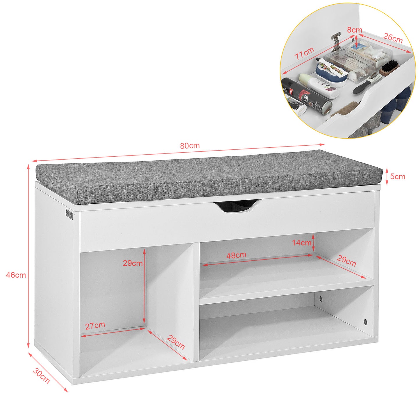 SoBuy FSR45-HG Padded Shoe Bench with Lift-Up Top, Storage Bench with Shelves, Shoe Rack