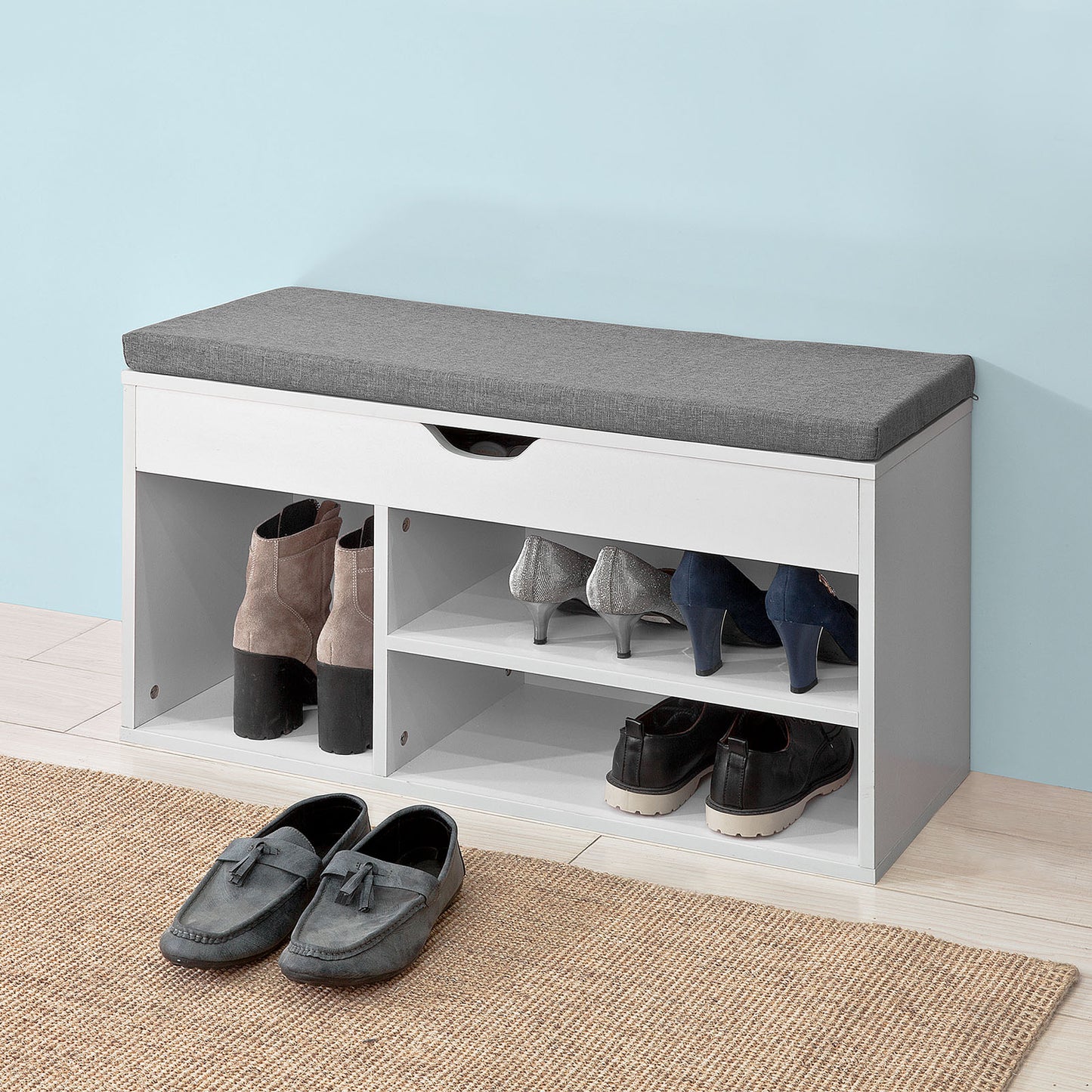 SoBuy FSR45-HG Padded Shoe Bench with Lift-Up Top, Storage Bench with Shelves, Shoe Rack