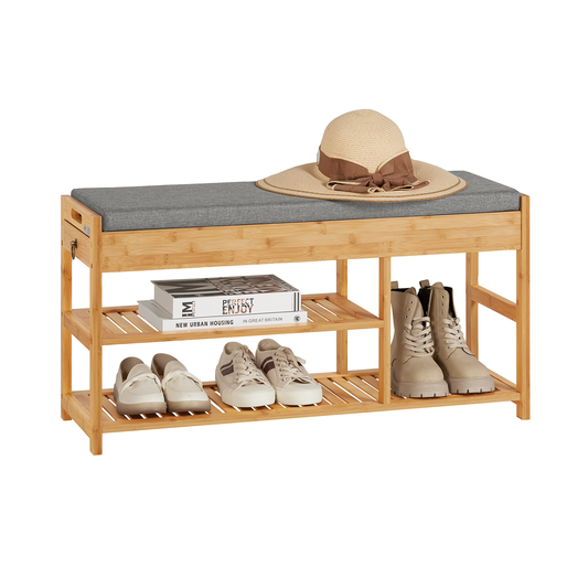 SoBuy FSR47-N Bamboo Shoe Bench with Drawers and Lift Top