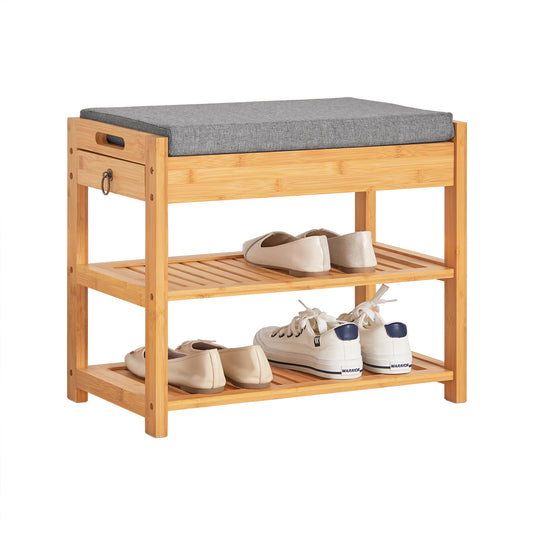 SoBuy Bamboo Shoe Rack Shoe Bench With Lift Up Bench Top And Seat Cushion