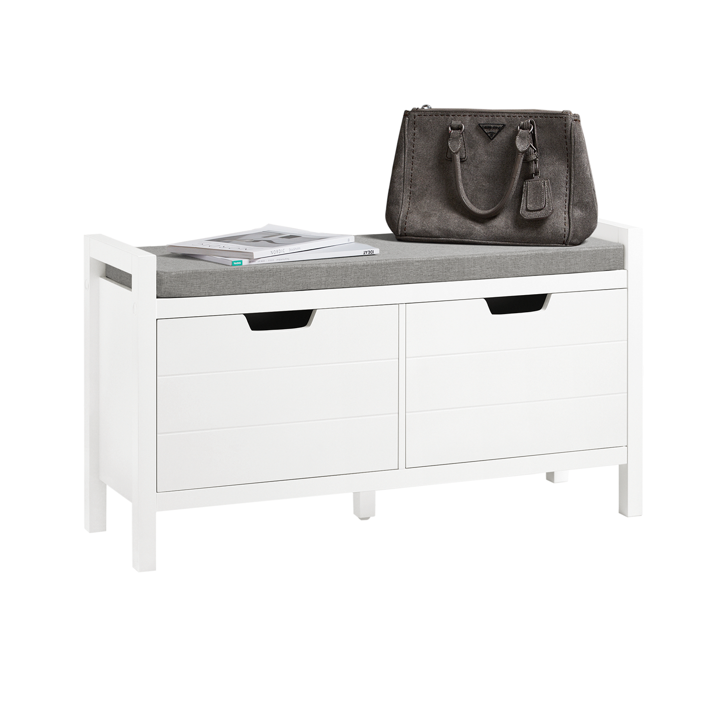 SoBuy FSR63-W, White Shoe Bench Shoe Rack Shoe Cabinet Hallway Storage Bench with Seat Cushion