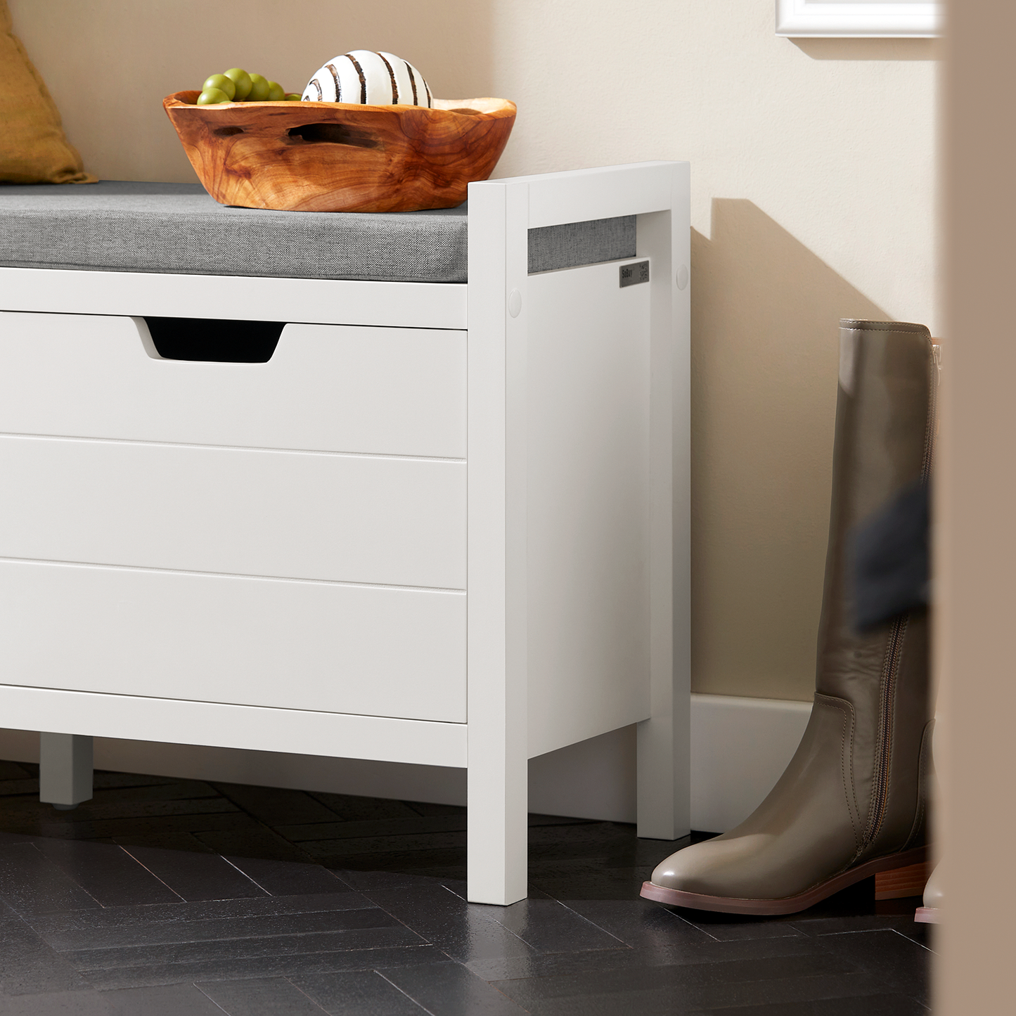 SoBuy FSR63-W, White Shoe Bench Shoe Rack Shoe Cabinet Hallway Storage Bench with Seat Cushion