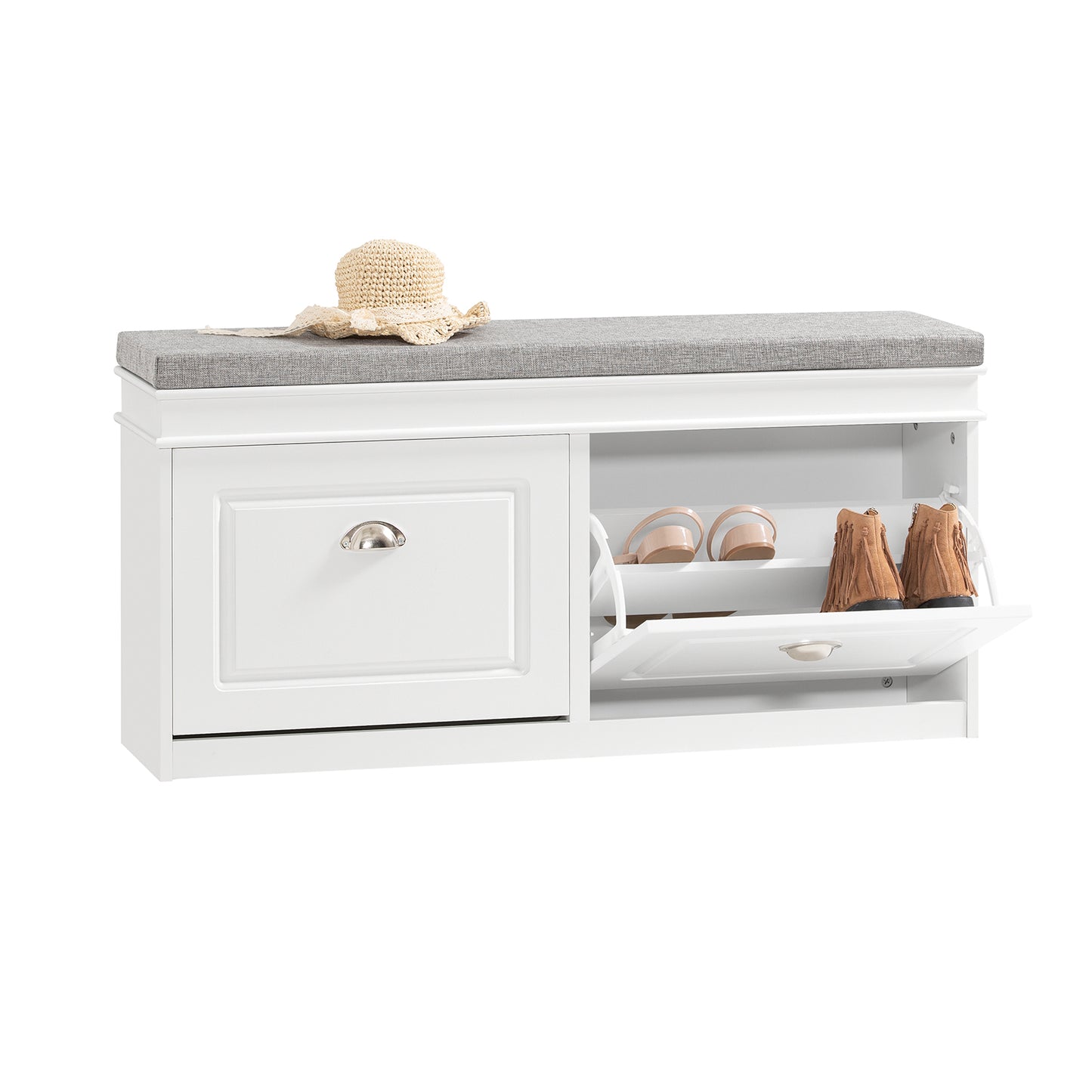 SoBuy Hallway Shoe Bench Shoe Rack Shoe Cabinet with Flip-drawer and Seat Cushion, White