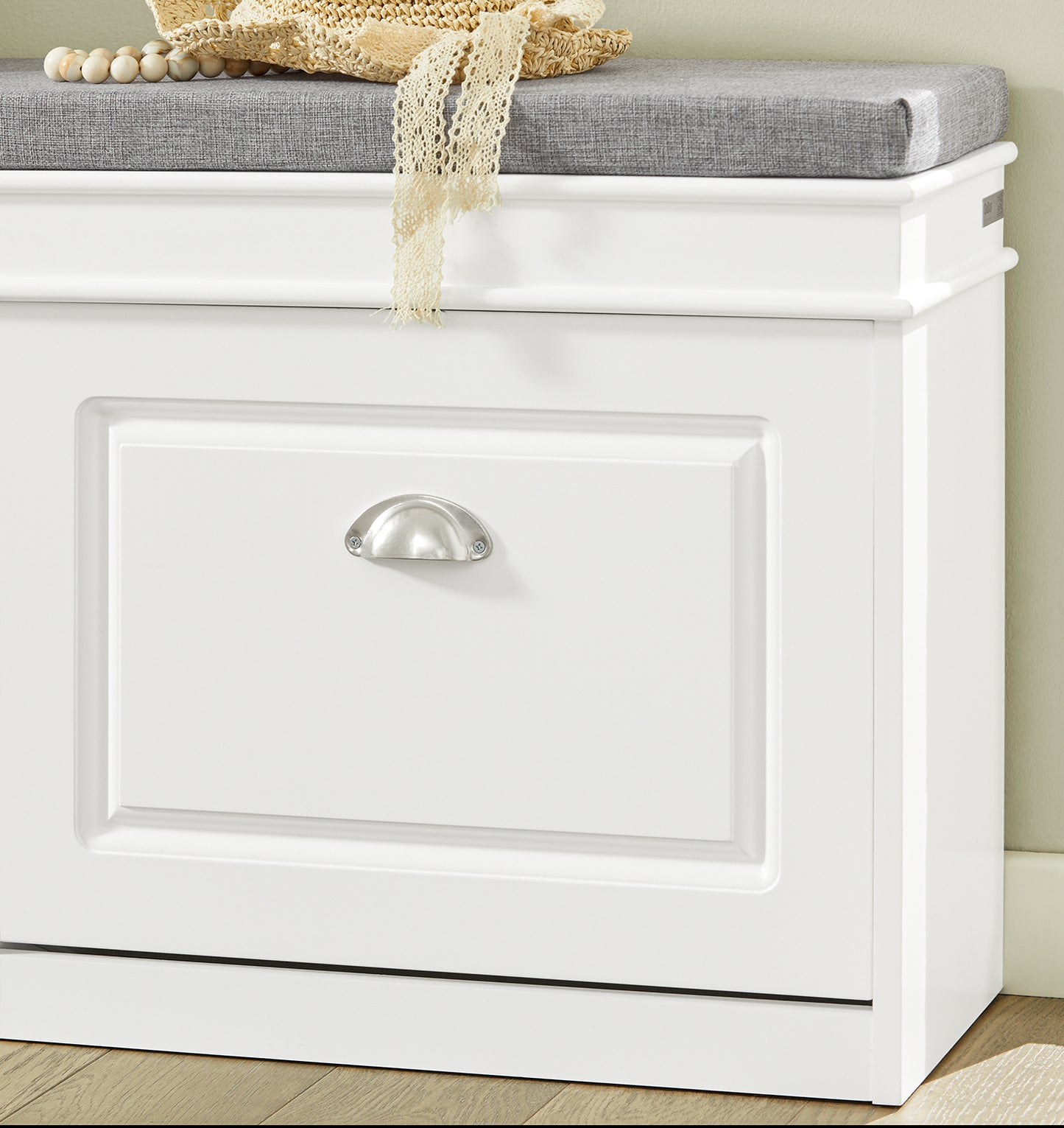 SoBuy Hallway Shoe Bench Shoe Rack Shoe Cabinet with Flip-drawer and Seat Cushion, White