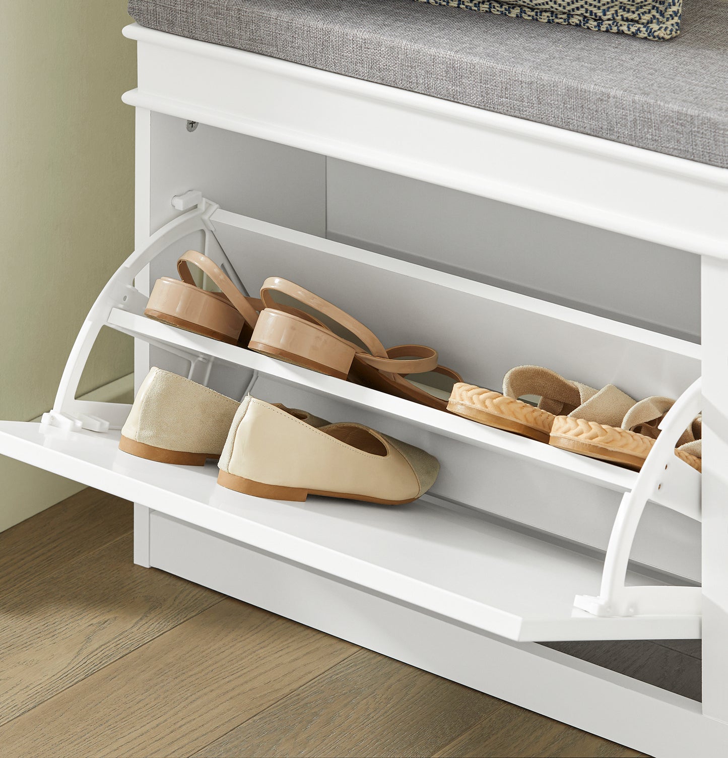 SoBuy Hallway Shoe Bench Shoe Rack Shoe Cabinet with Flip-drawer and Seat Cushion, White