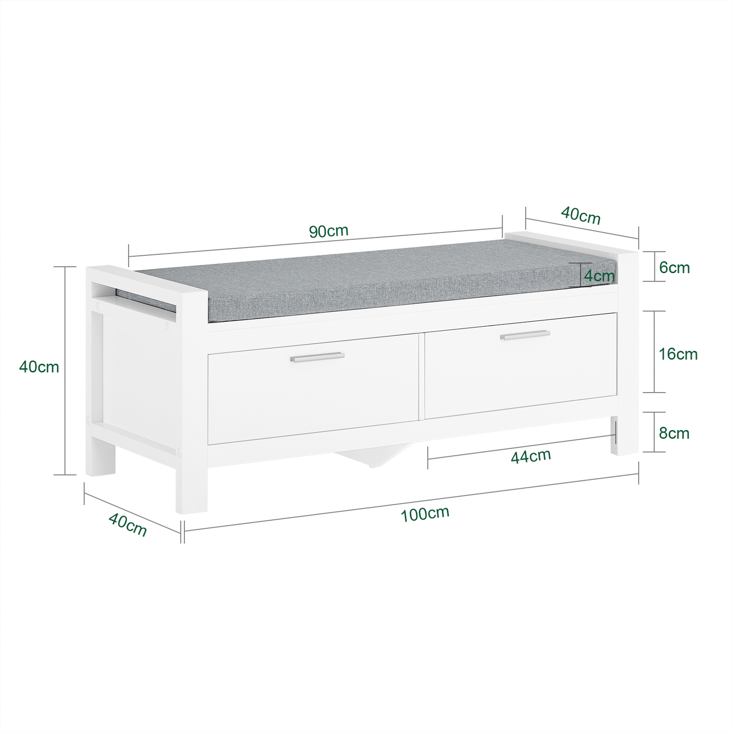 SoBuy FSR74-W,Hallway Storage Bench with Two Drawers and Padded Seat Cushion