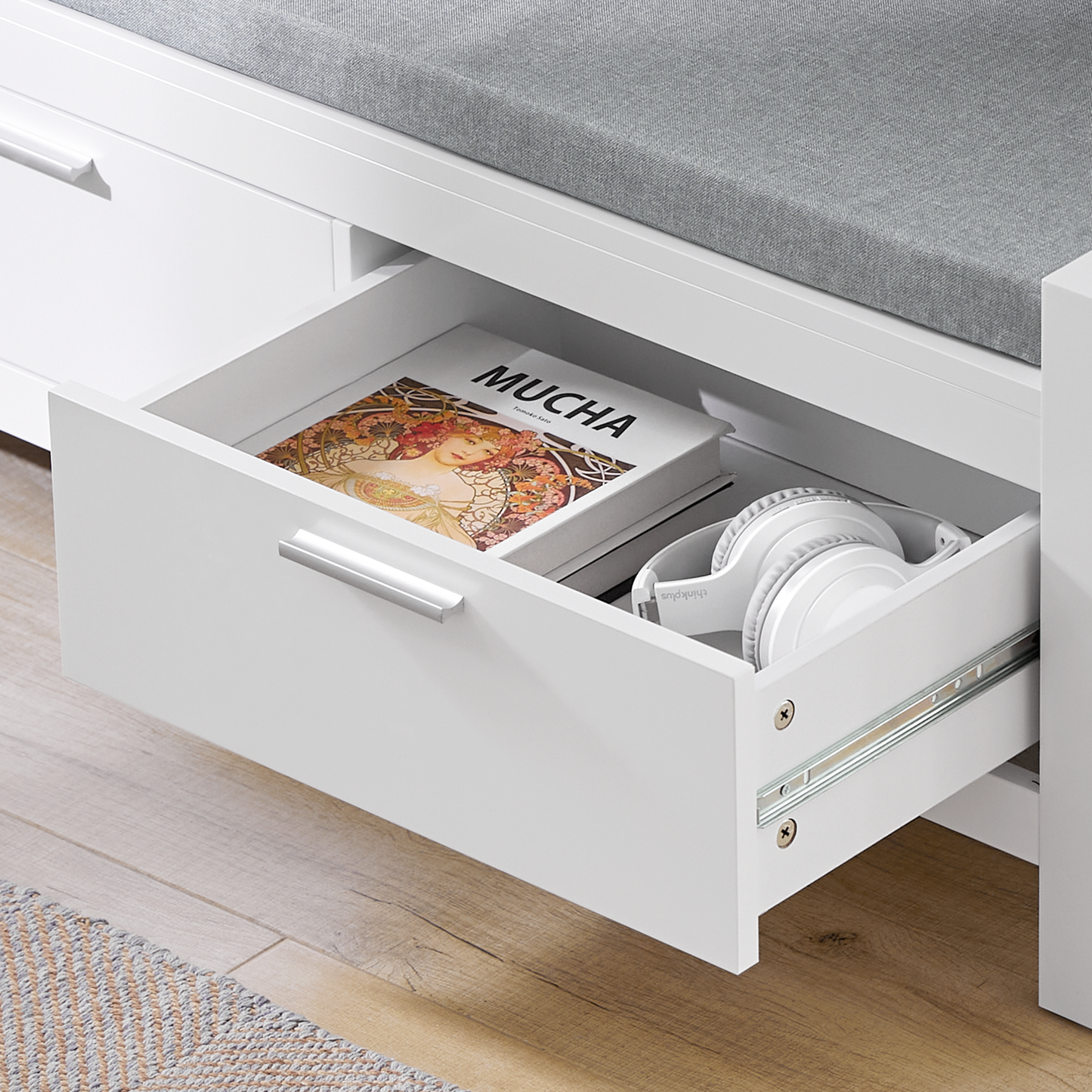 SoBuy FSR74-W,Hallway Storage Bench with Two Drawers and Padded Seat Cushion