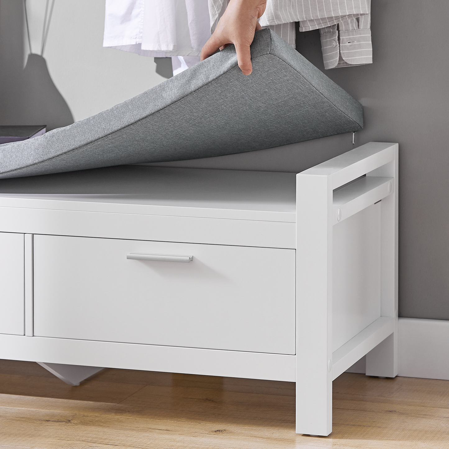 SoBuy FSR74-W,Hallway Storage Bench with Two Drawers and Padded Seat Cushion