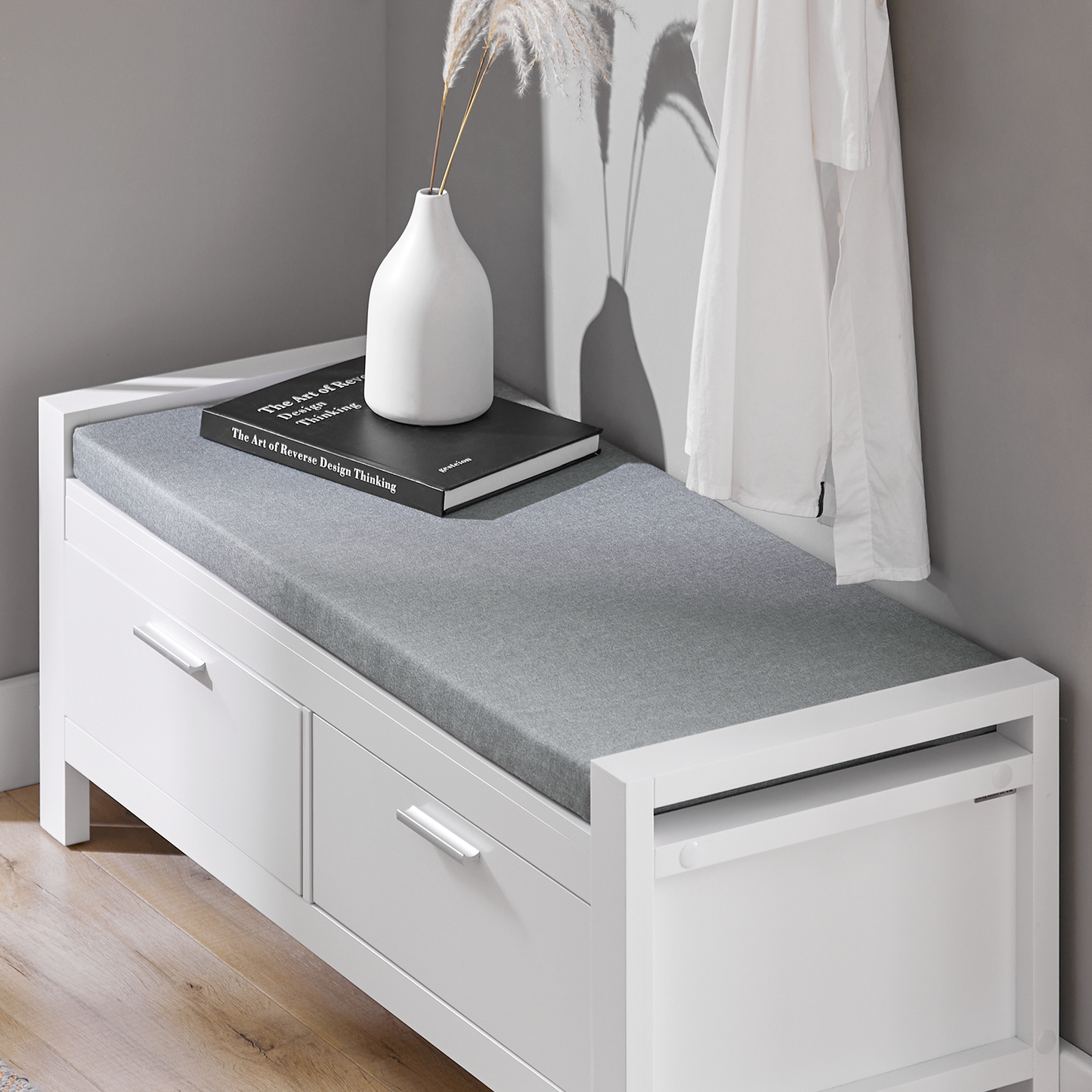 SoBuy FSR74-W,Hallway Storage Bench with Two Drawers and Padded Seat Cushion