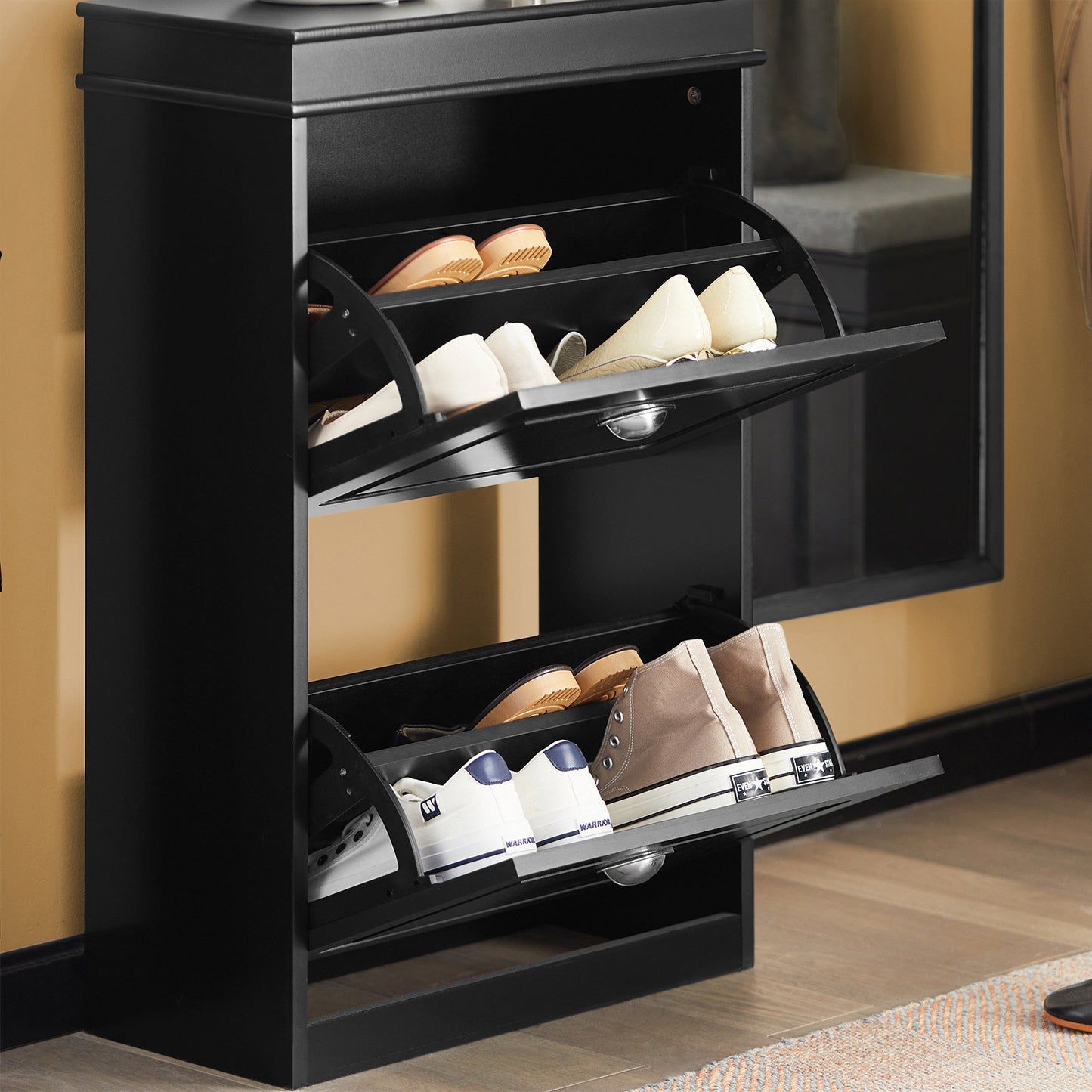 SoBuy FSR78-SCH Shoe Cabinet with 2 Tilt-Out Drawers Shoe Rack Shoe Storage Cupboard Organizer Unit Black