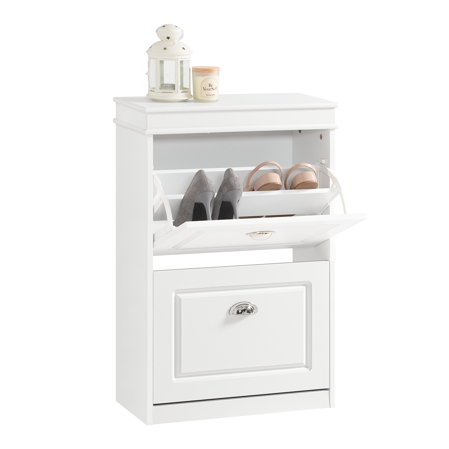 SoBuy FSR78-W Shoe Cabinet with 2 Tilt-Out Drawers Shoe Rack Shoe Storage Cupboard Organizer Unit White