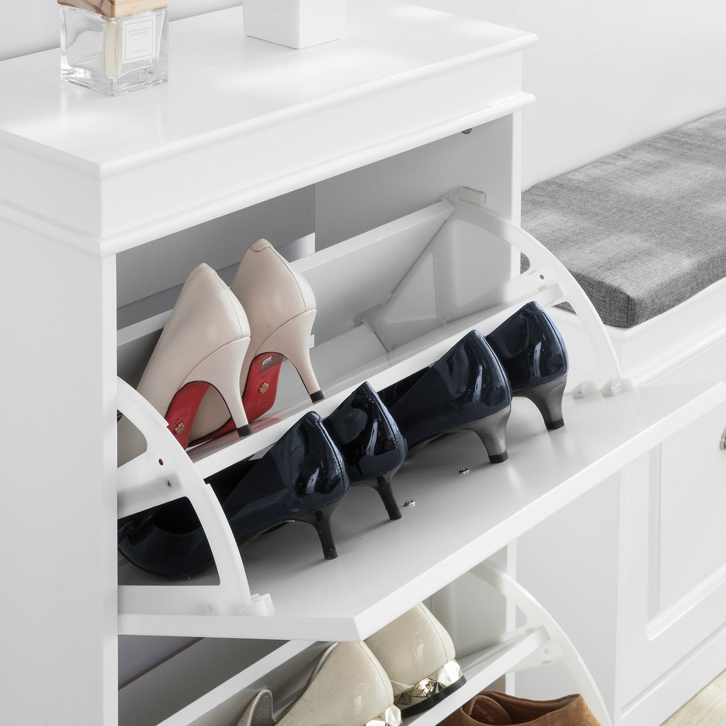 SoBuy FSR78-W Shoe Cabinet with 2 Tilt-Out Drawers Shoe Rack Shoe Storage Cupboard Organizer Unit White