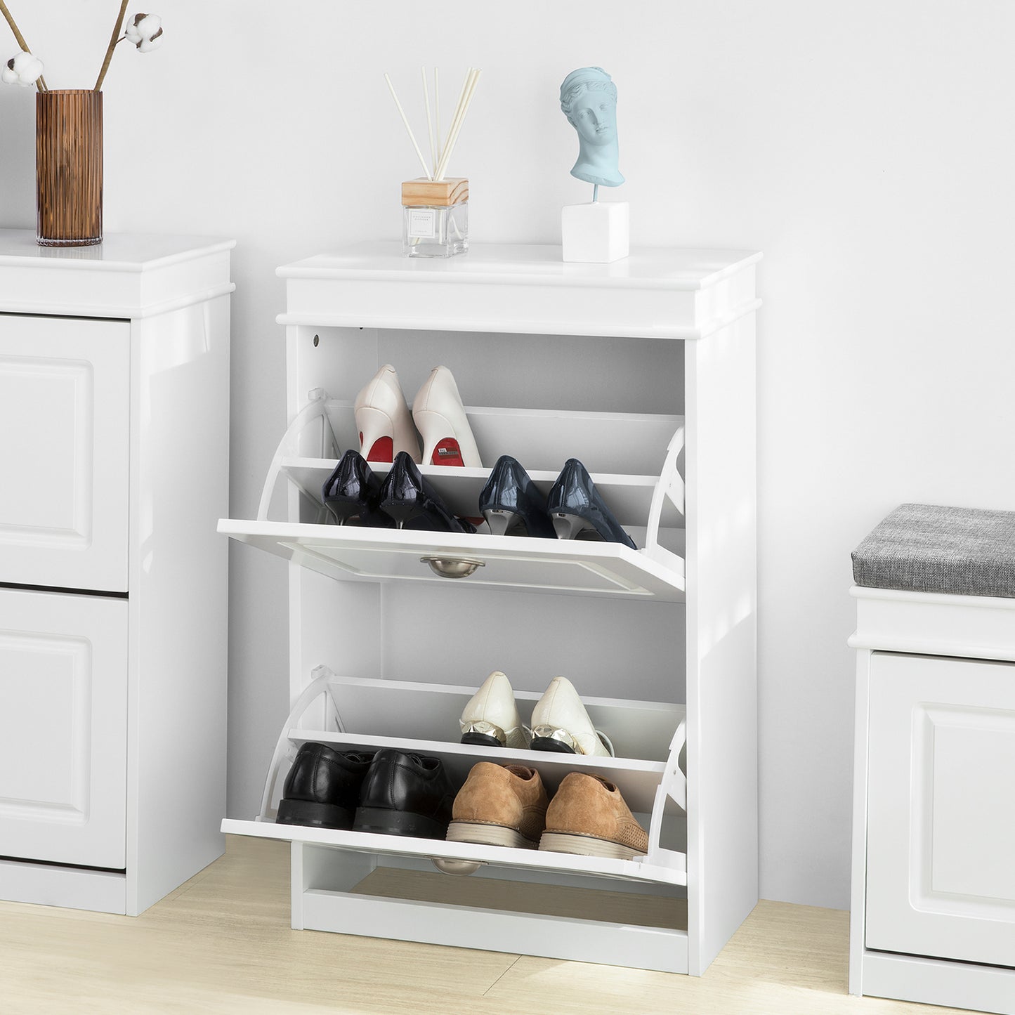 SoBuy FSR78-W Shoe Cabinet with 2 Tilt-Out Drawers Shoe Rack Shoe Storage Cupboard Organizer Unit White