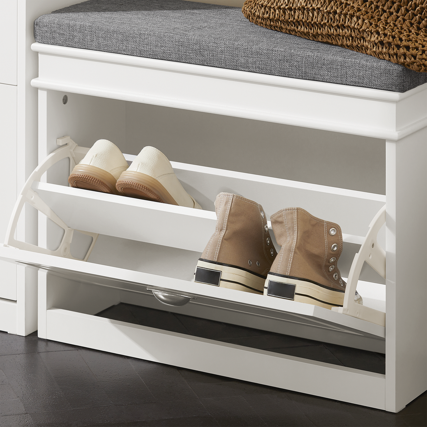 SoBuy FSR82-K-W White Shoe Rack Tilt Out Shoe Cabinet with Cushion Narrow Shoe Bench