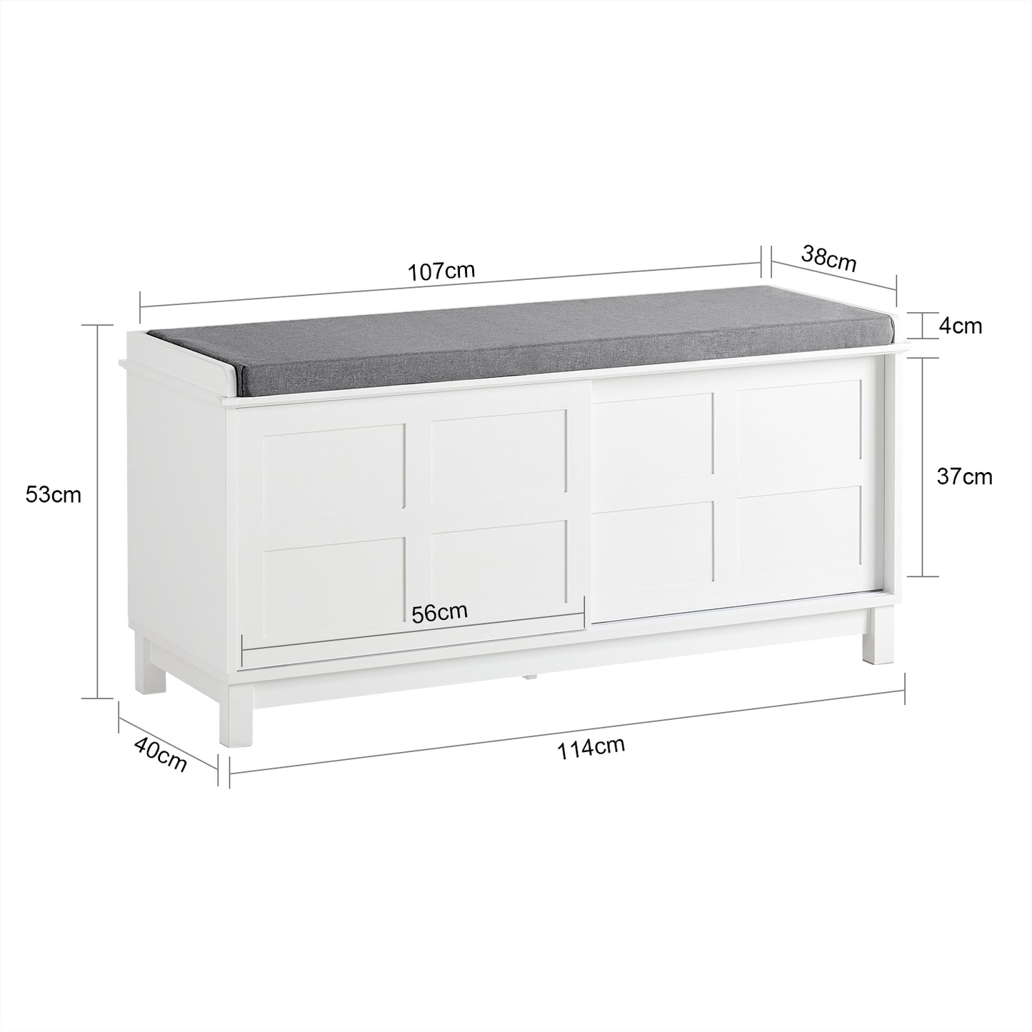 SoBuy FSR86-W Entryway Shoe Bench Shoe Cabinet Shoe Rack with with 2 Sliding Doors and Seat Cushion