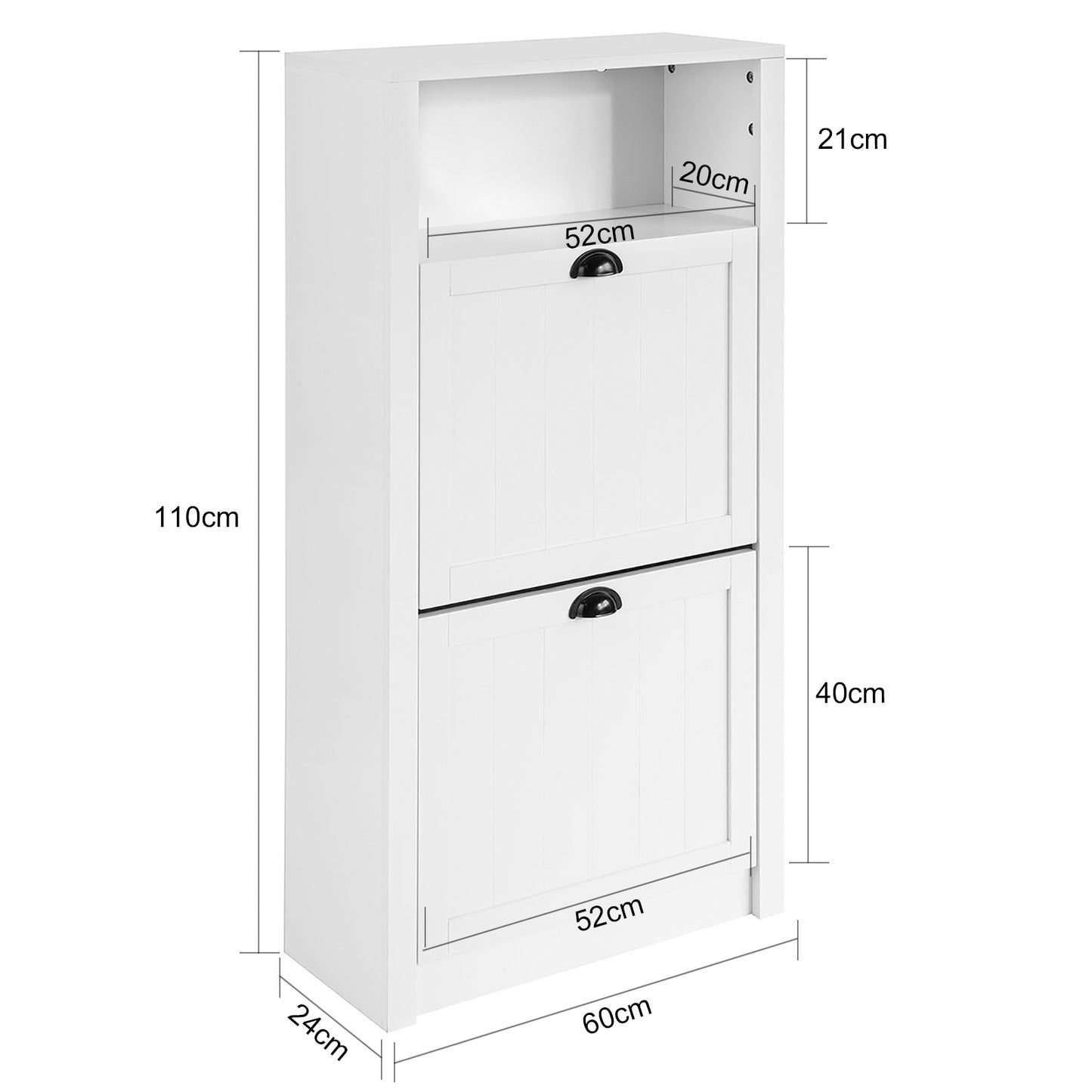 SoBuy FSR87-K-W, Shoe Cabinet Shoe Rack Shoe Storage Cupboard Organizer Unit with 1 Storage Compartment and 2 Drawers, 60x24x110cm