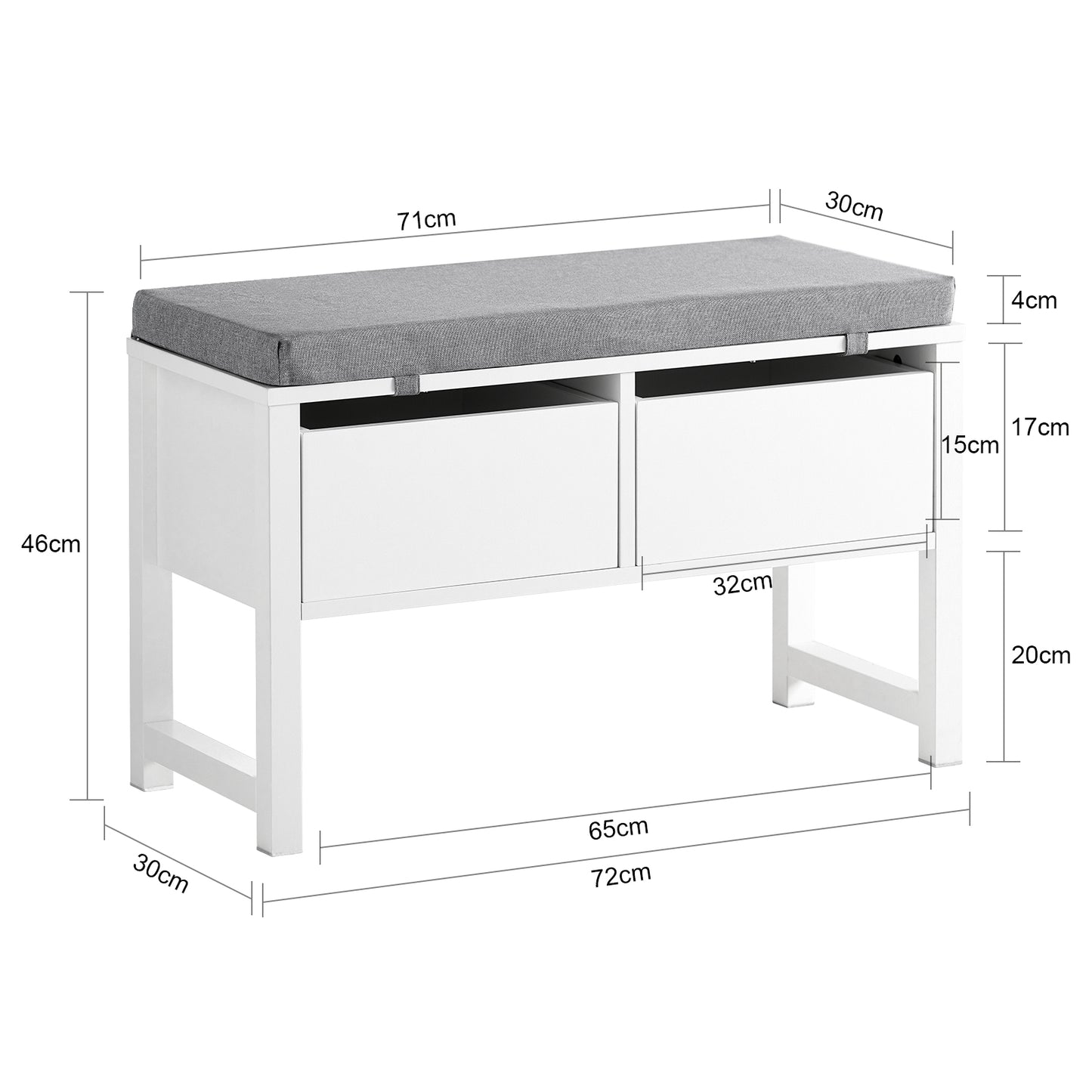 SoBuy FSR88-W, Hallway Bedroom Storage Bench Shoe Bench with Seat Cushion and 2 Drawers