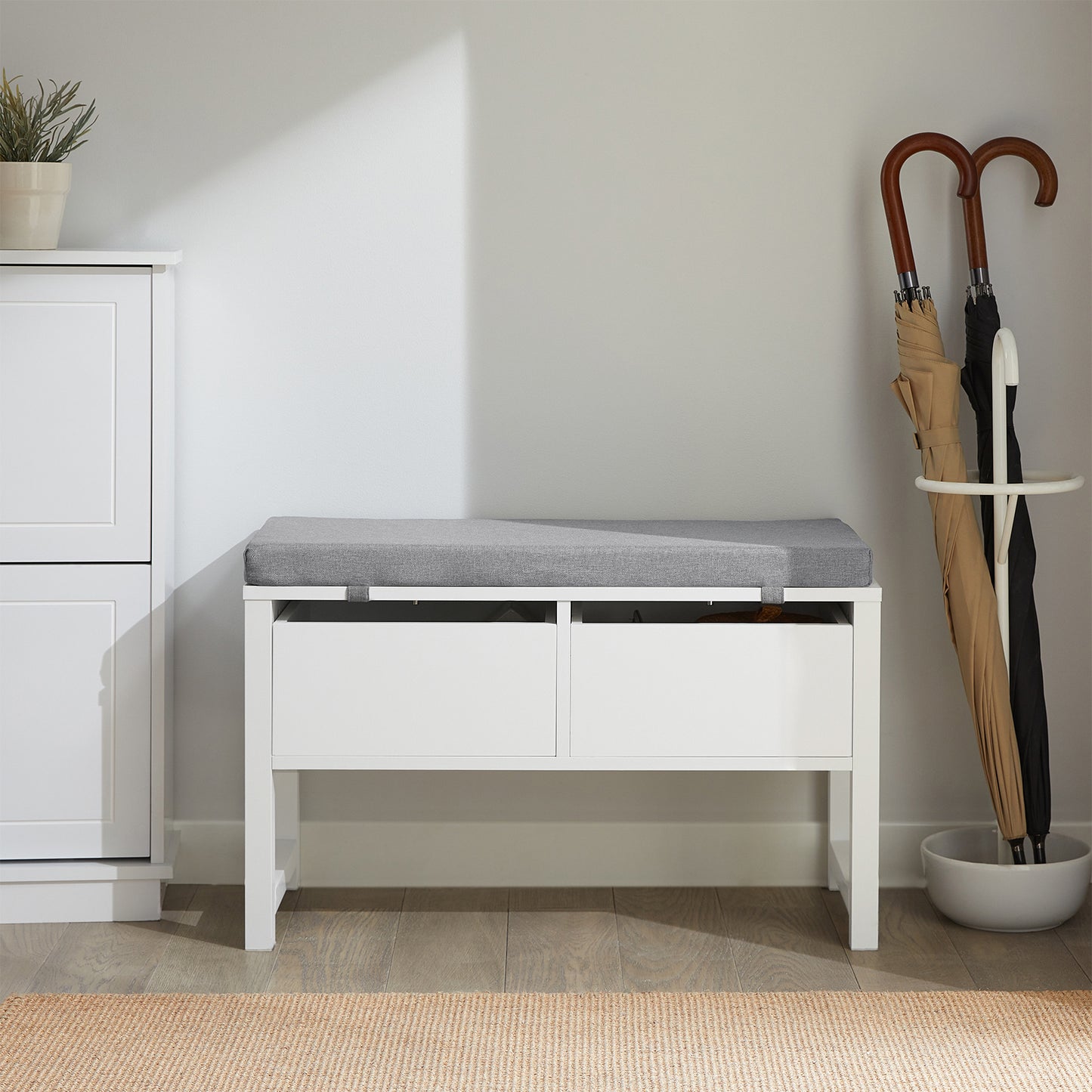 SoBuy FSR88-W, Hallway Bedroom Storage Bench Shoe Bench with Seat Cushion and 2 Drawers