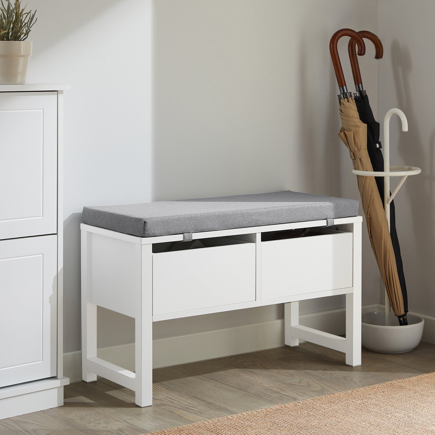 SoBuy FSR88-W, Hallway Bedroom Storage Bench Shoe Bench with Seat Cushion and 2 Drawers