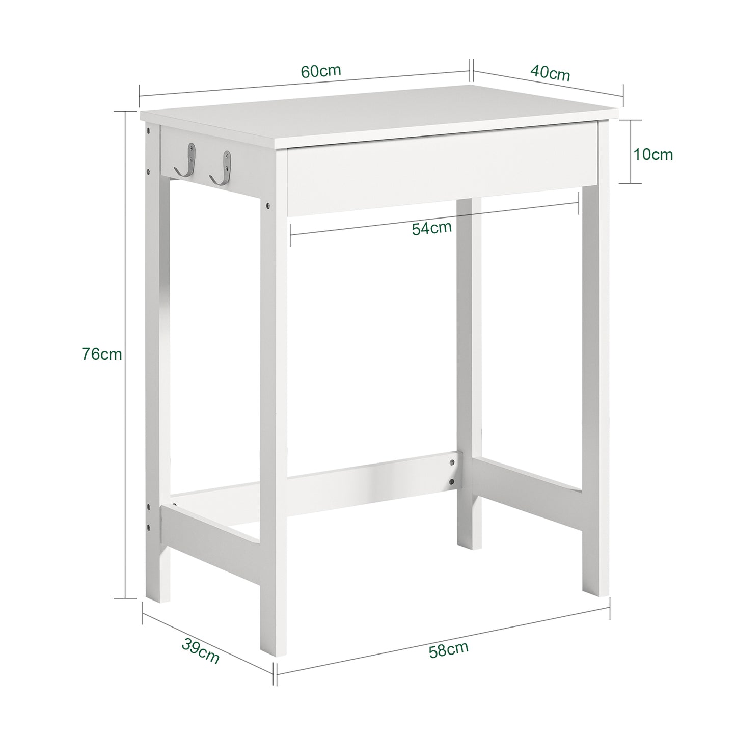 SoBuy White Small Desk with Drawer and Hooks, Study Desk, Small PC Desk, Laptop Desk