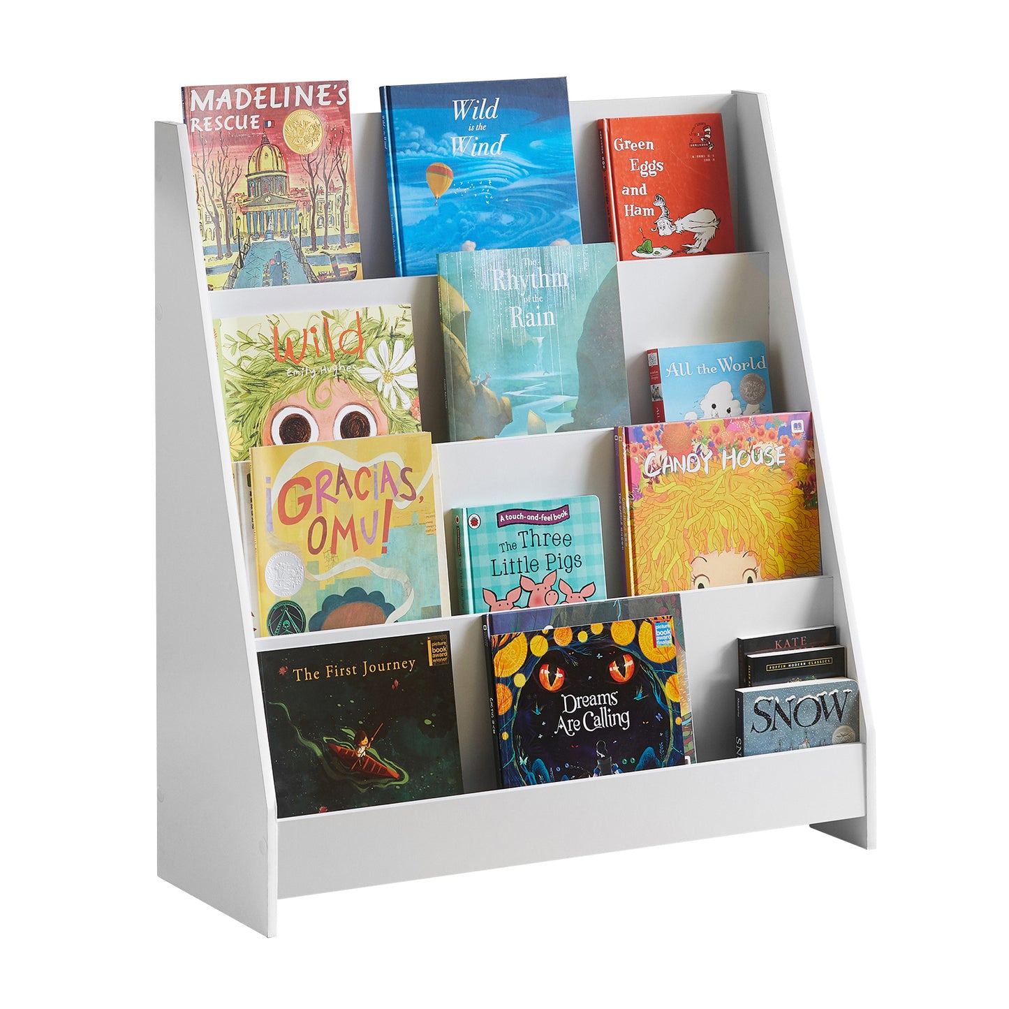SoBuy KMB32-W, Children's Bookcase,Newspaper Rack with 4 Shelves,Kids Storage Shelf