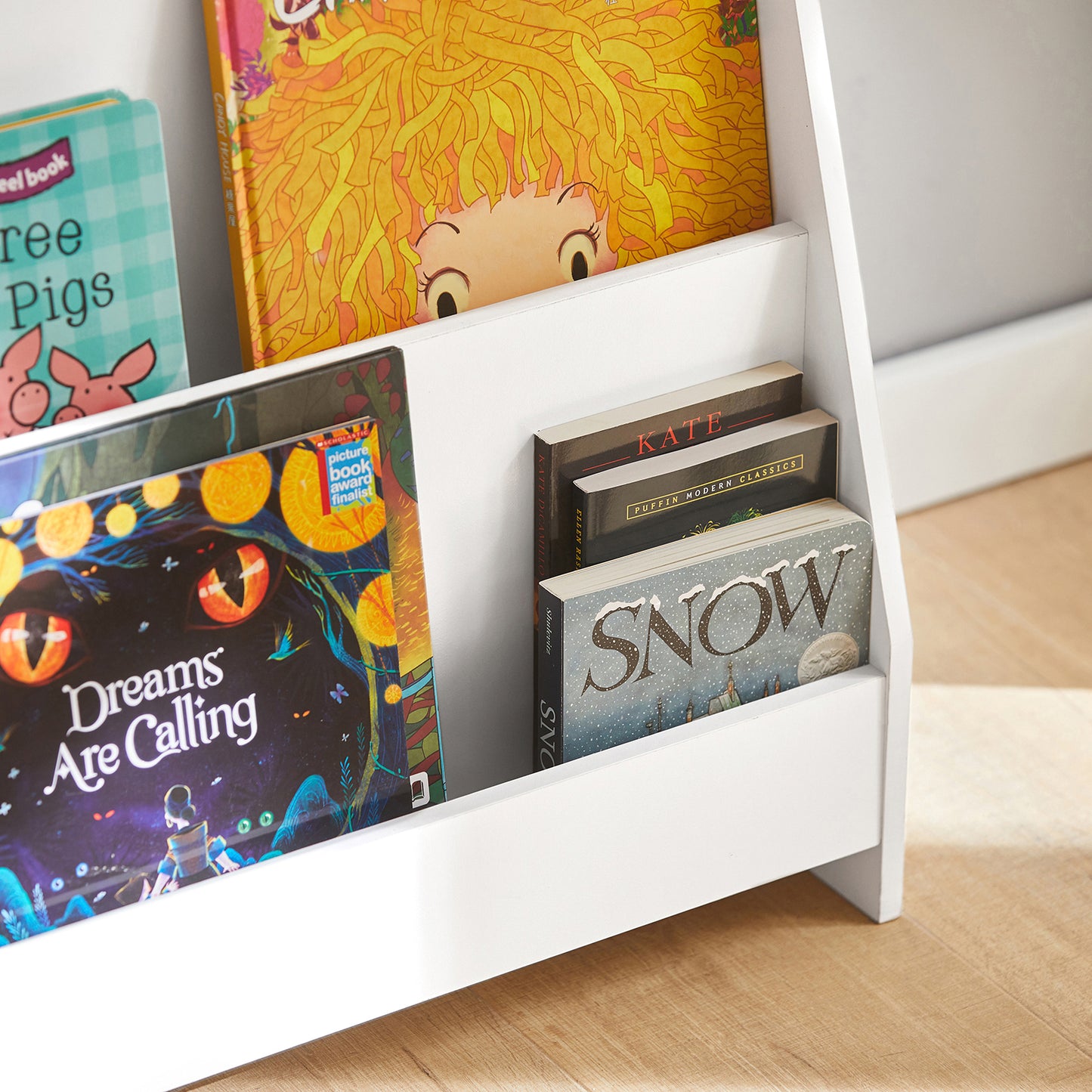 SoBuy KMB32-W, Children's Bookcase,Newspaper Rack with 4 Shelves,Kids Storage Shelf