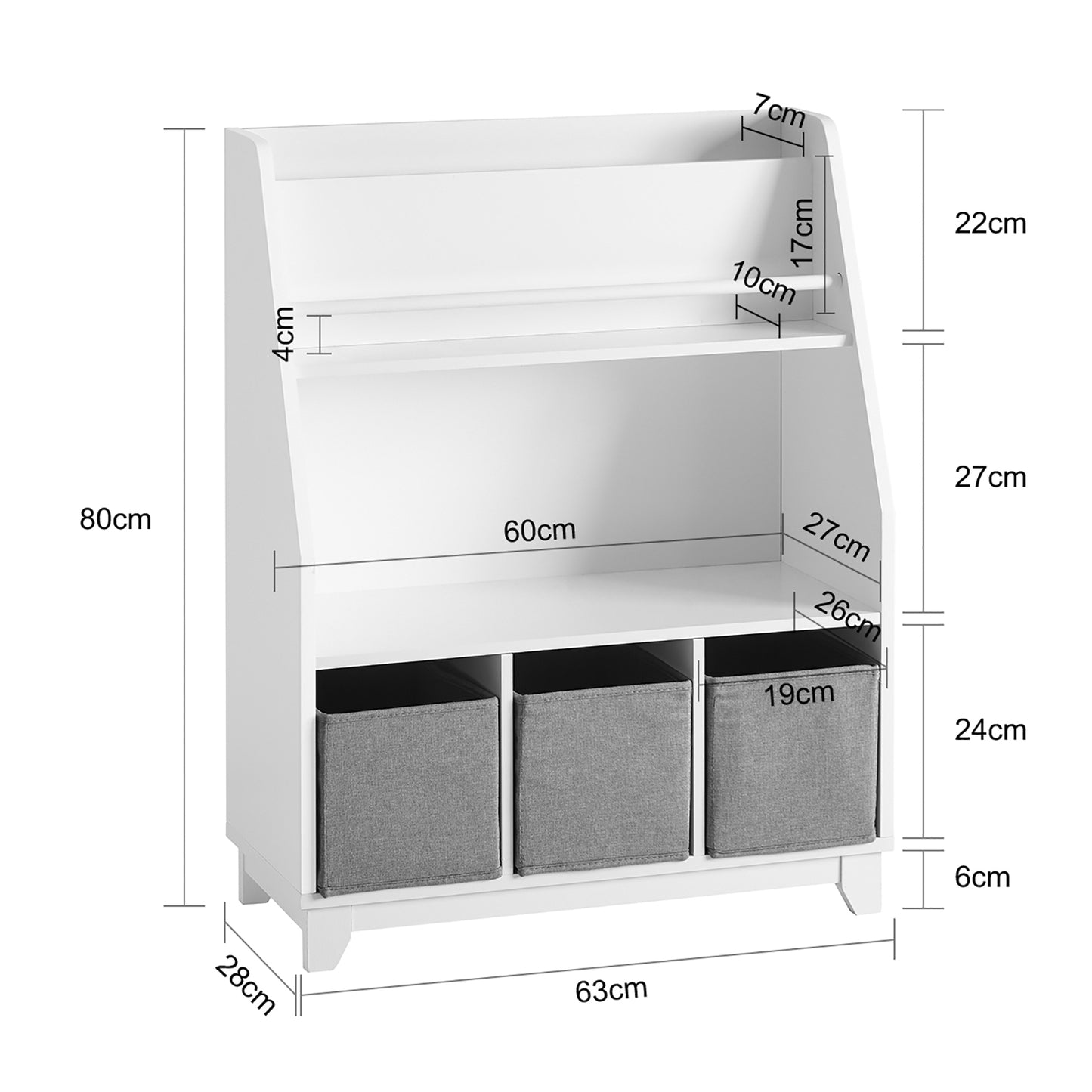 SoBuy KMB34-W Children's Bookcase with Storage Compartments and 3 Boxes Toy Shelf for Children Toy Organiser White