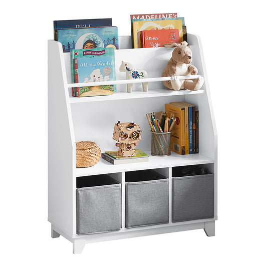 SoBuy KMB34-W Children's Bookcase with Storage Compartments and 3 Boxes Toy Shelf for Children Toy Organiser White
