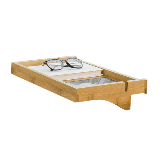SoBuy NKD01-N, Bedside Shelf Clip-on Hanging Shelf Bed Side Shelf Table Nightstand Tray with 2 Wire Slots, Bamboo