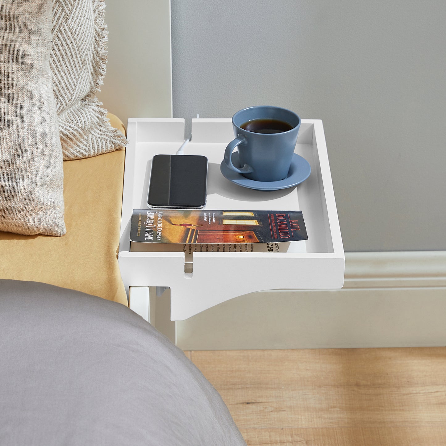 SoBuy Bedside Shelf Clip-on Hanging Shelf Bed Side Shelf Table Nightstand Tray with 2 Wire Slots